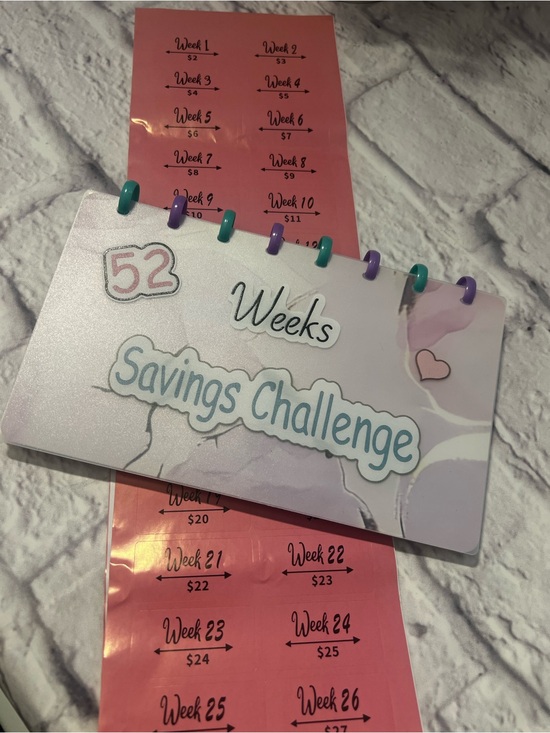 Accessories - 52 Weeks Cash Savings Challenge Planner - Pastel Pink & Purple